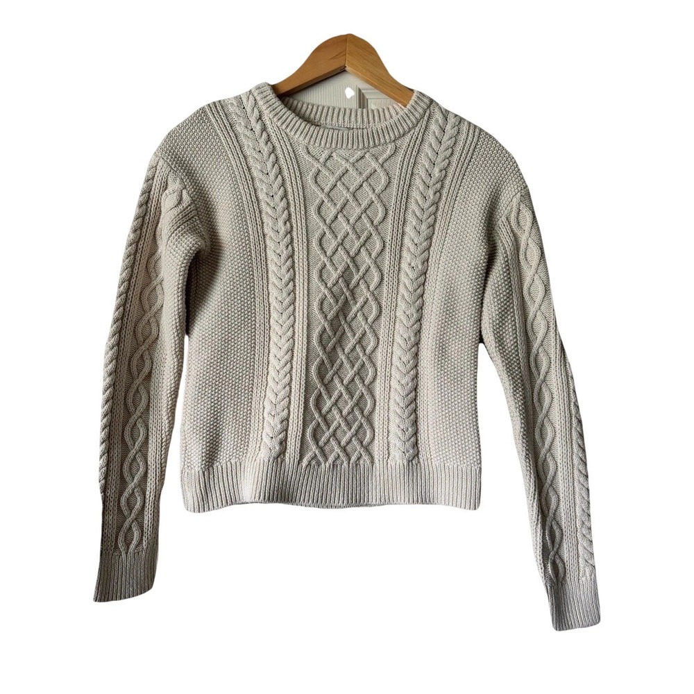 J. Crew Cream Cable-Knit Crewneck-100% Cotton Women's Preppy Sweater Womens XS